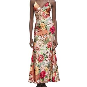 Satin Vibrant Pink and Red Spaghetti Strap Maxi Gown